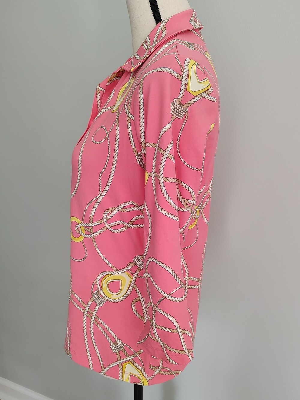 J. McLaughlin Catalina Cloth Pink Nautical Rope 3/4 Sleeve Button Collar Top S - Picture 7 of 7